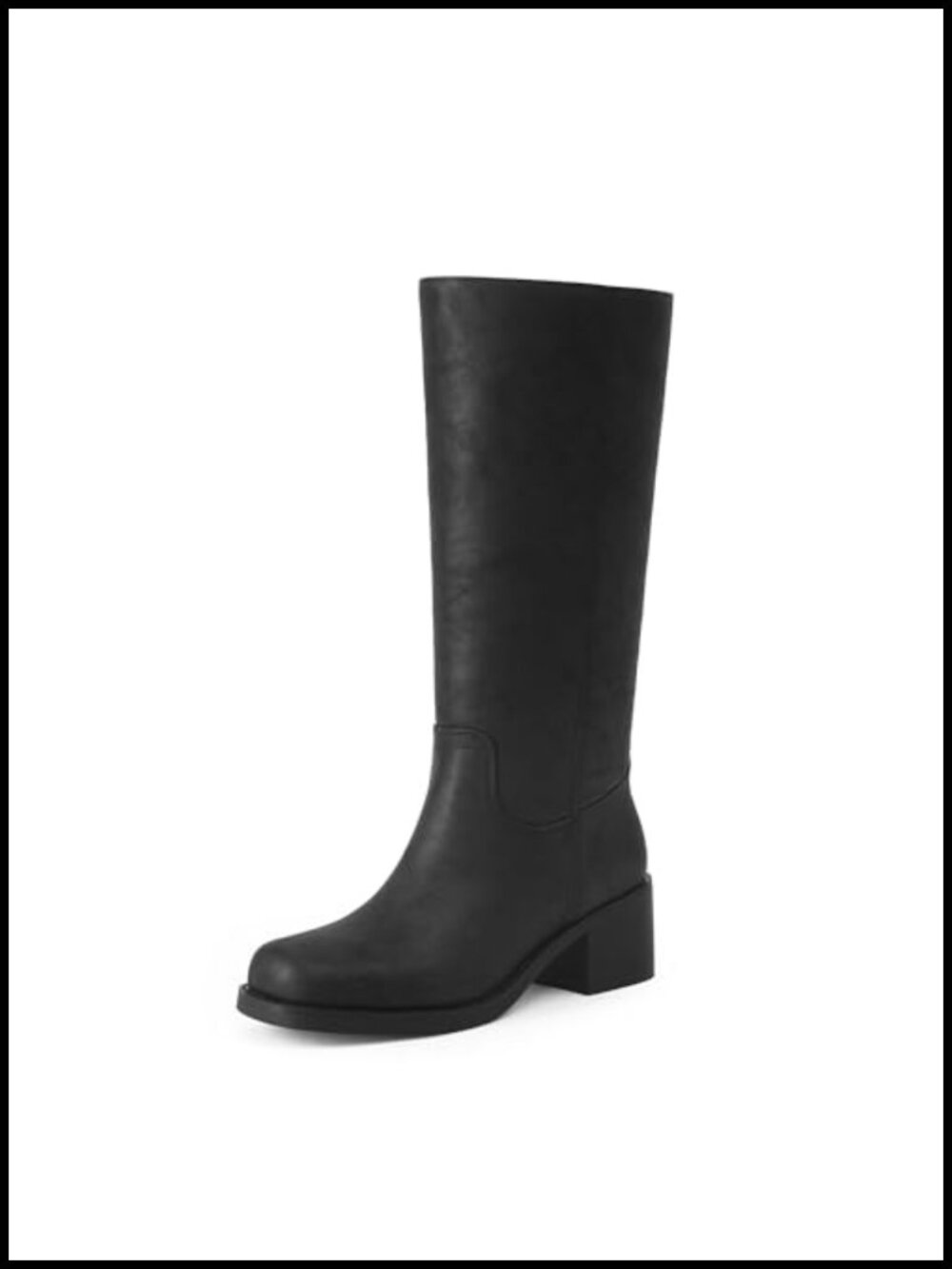 Mid Calf Boots Women Chunky Block Low Heel Square Toe Faux Leather